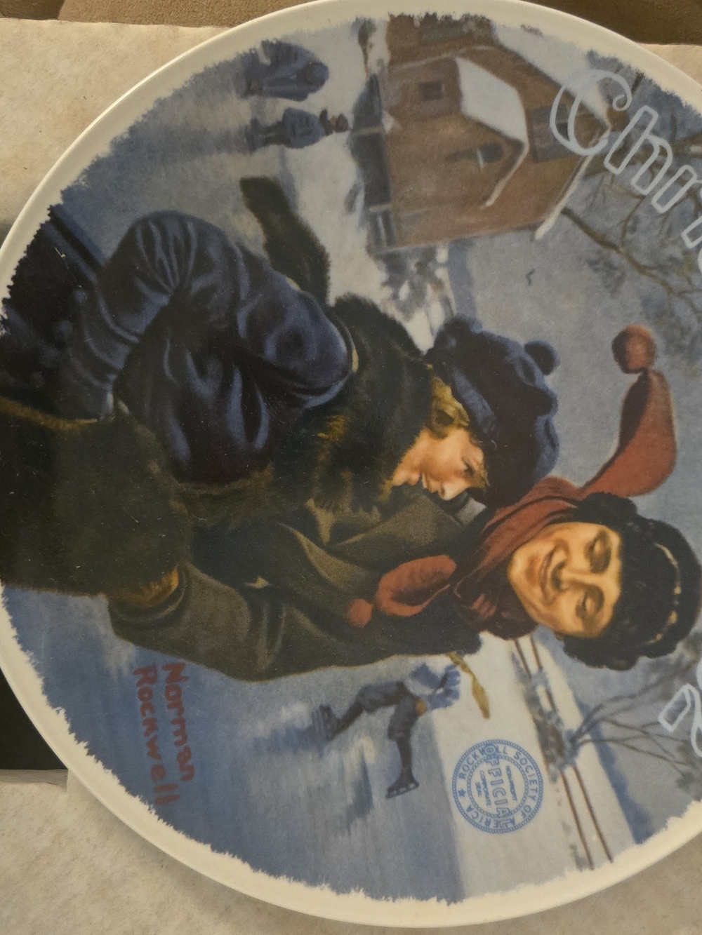 Vintage Winter Scene Decorative Plate - Blue, Red, Black